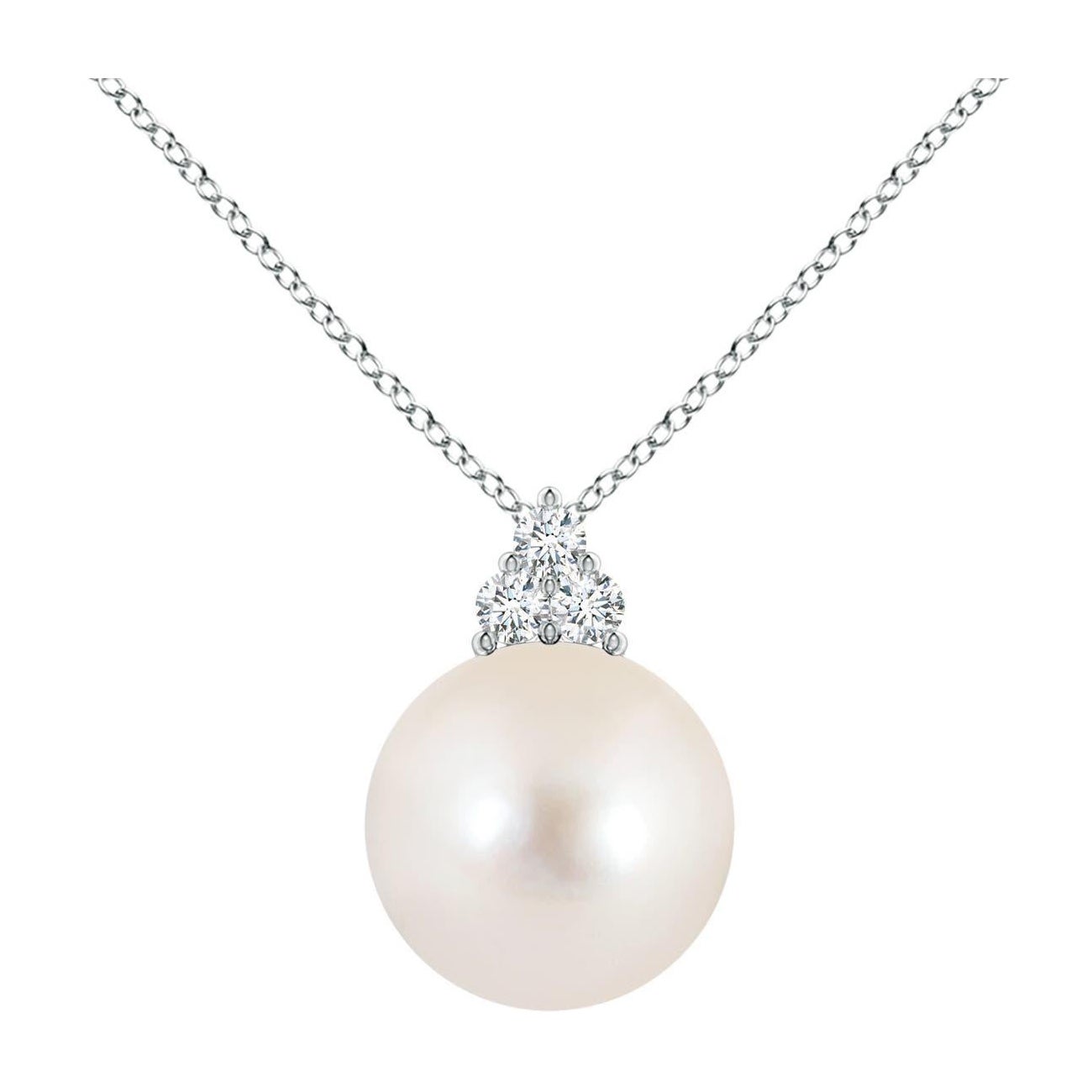 Ciondolo Angara con perle d'acqua dolce coltivate e Trio di diamanti in oro bianco 14K