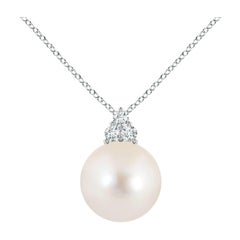 Angara Freshwater Cultured Pearl and Trio Diamond Pendant in 14K White Gold