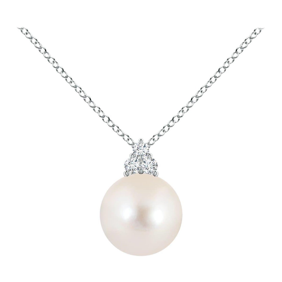 Ciondolo Angara con perle d'acqua dolce coltivate e Trio di diamanti in oro bianco 14K