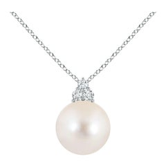 Ciondolo Angara con perle d'acqua dolce coltivate e Trio di diamanti in oro bianco 14K