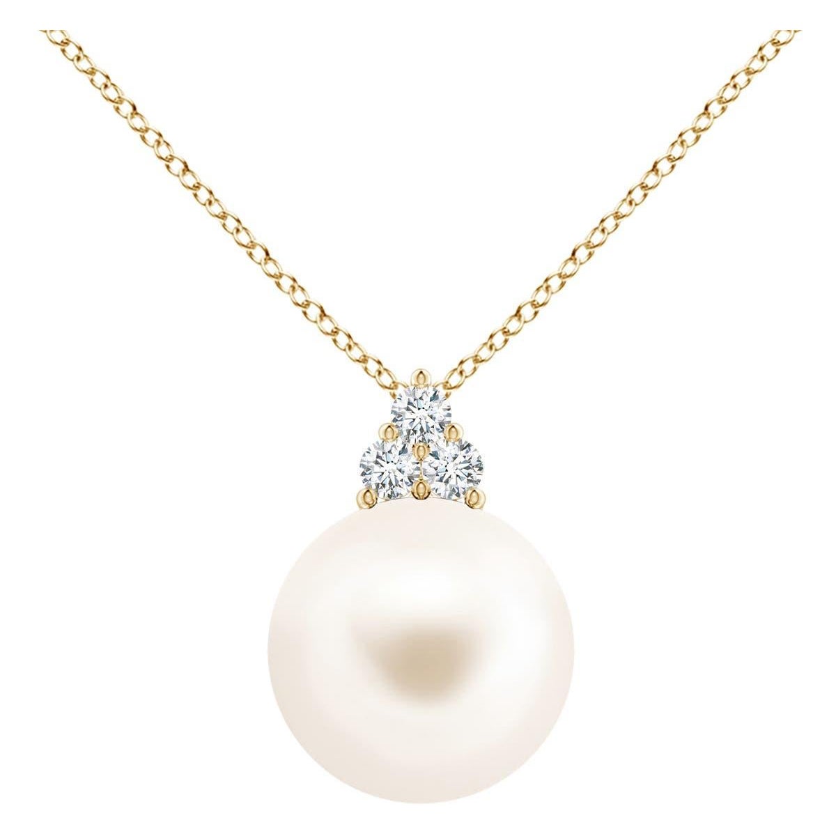 Colgante Angara de Perla Cultivada de Agua Dulce y Trío de Diamantes en Oro Amarillo de 14K