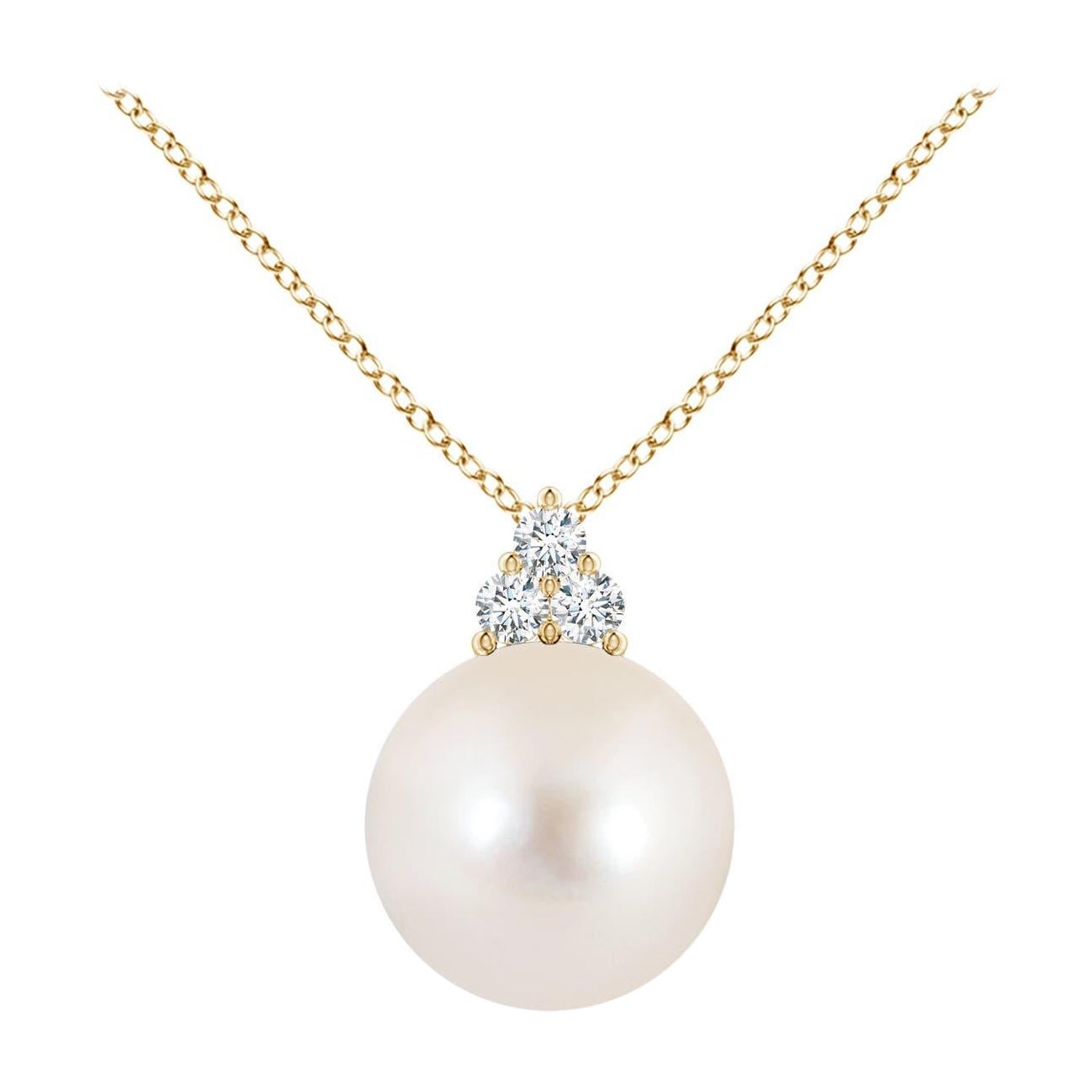 Colgante Angara de Perla Cultivada de Agua Dulce y Trío de Diamantes en Oro Amarillo de 14K