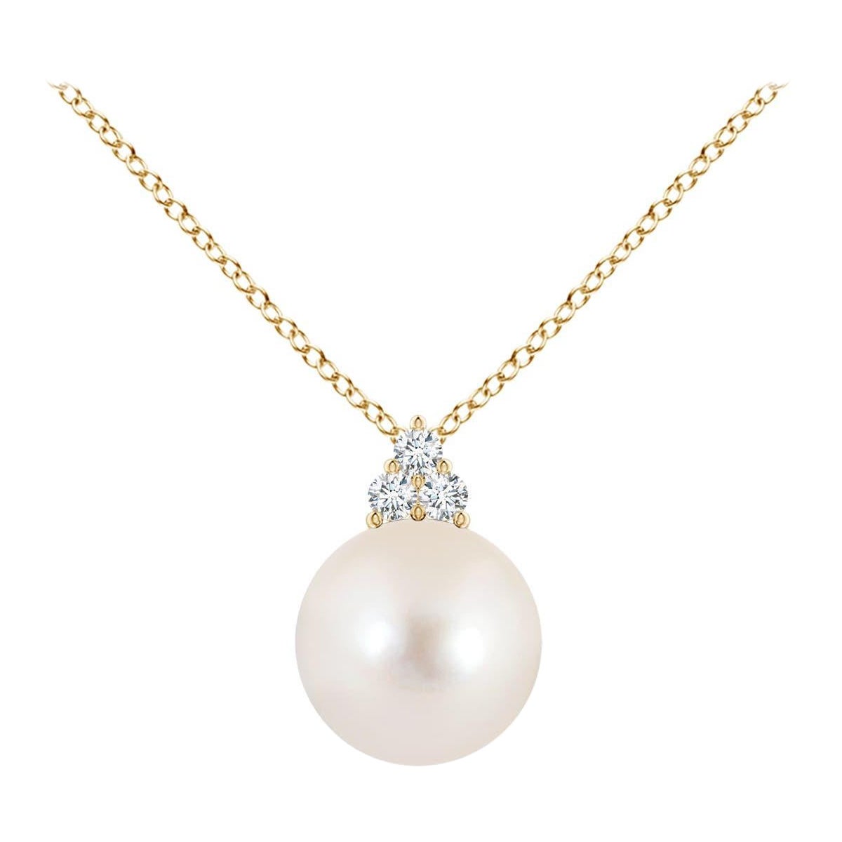 Colgante Angara de Perla Cultivada de Agua Dulce y Trío de Diamantes en Oro Amarillo de 14K