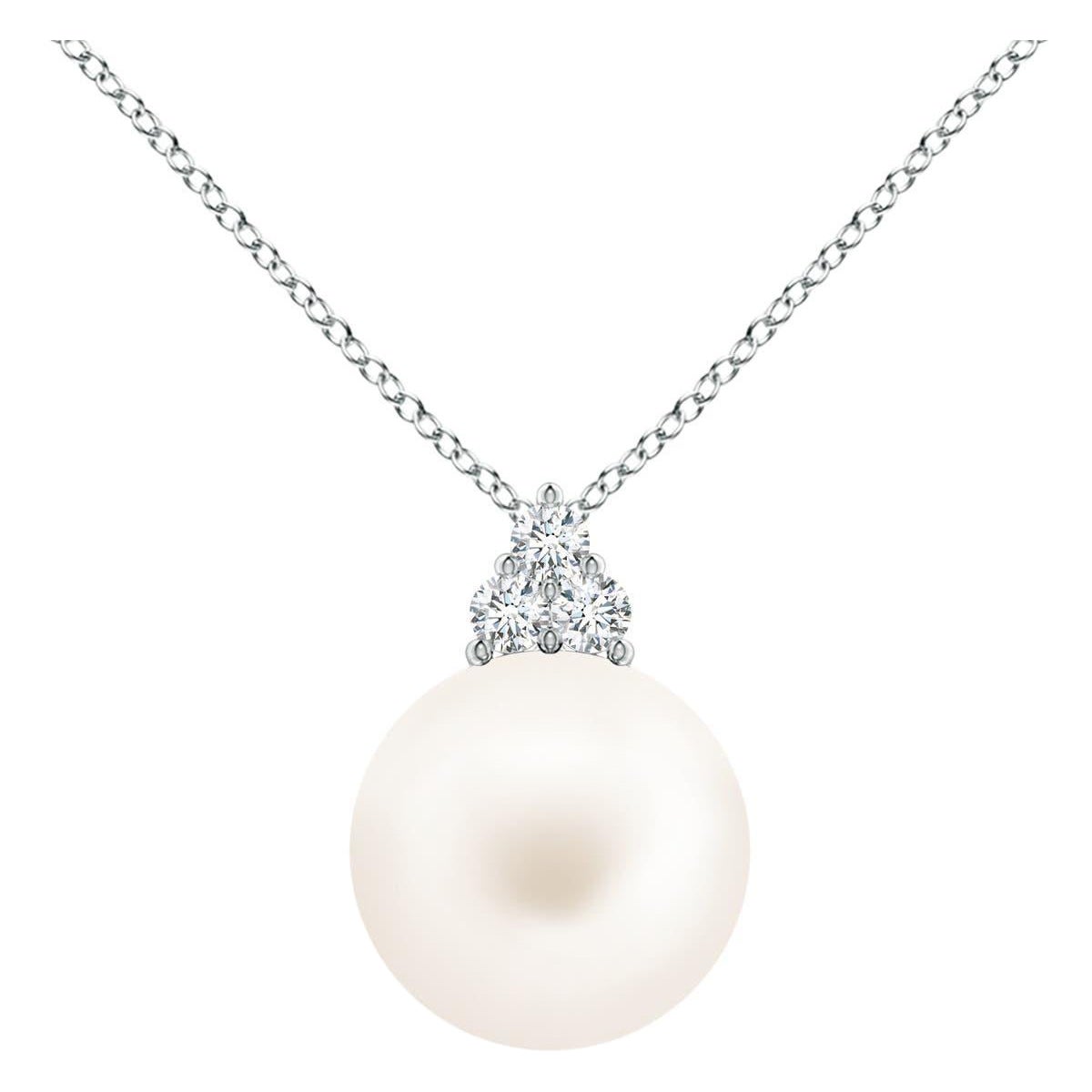 Angara Pendentif en platine avec perles de culture d'eau douce et trio de diamants pour femmes