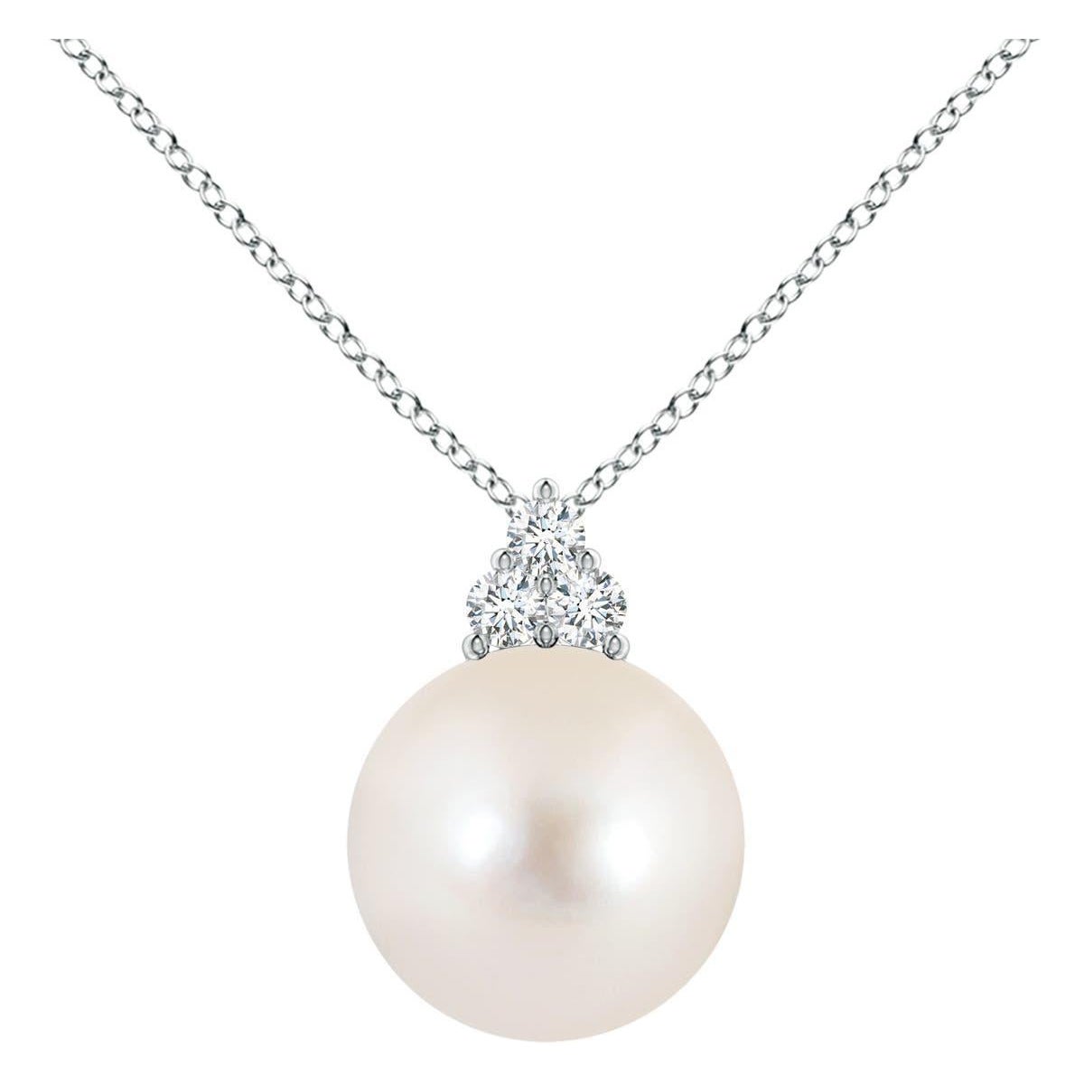 Angara Pendentif en platine avec perles de culture d'eau douce et trio de diamants pour femmes