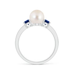 Angara Freshwater Cultured Pearl & Blue Sapphire Engagement Ring in 14K Gold