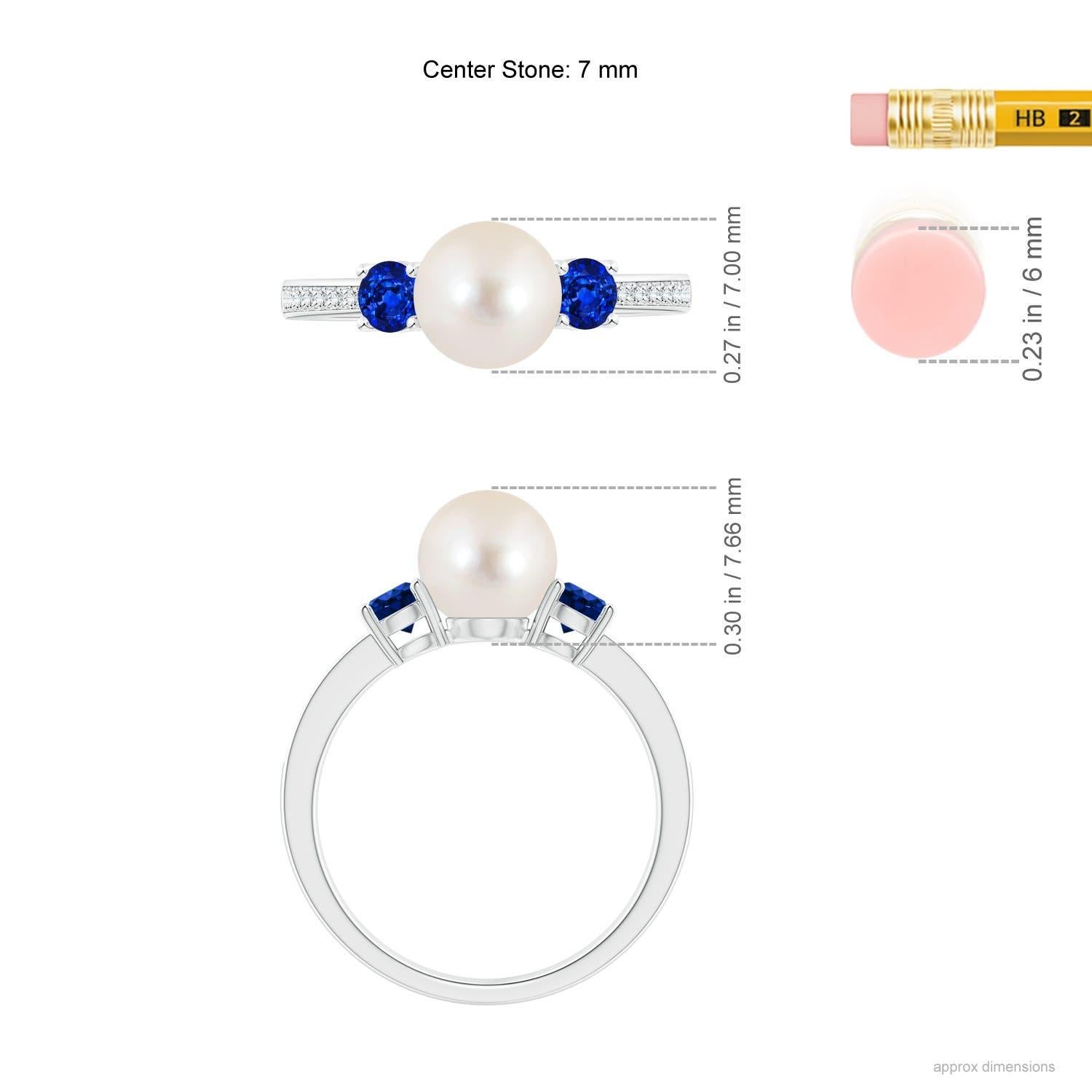Angara Freshwater Cultured Pearl & Blue Sapphire Engagement Ring in 14K Gold For Sale 1