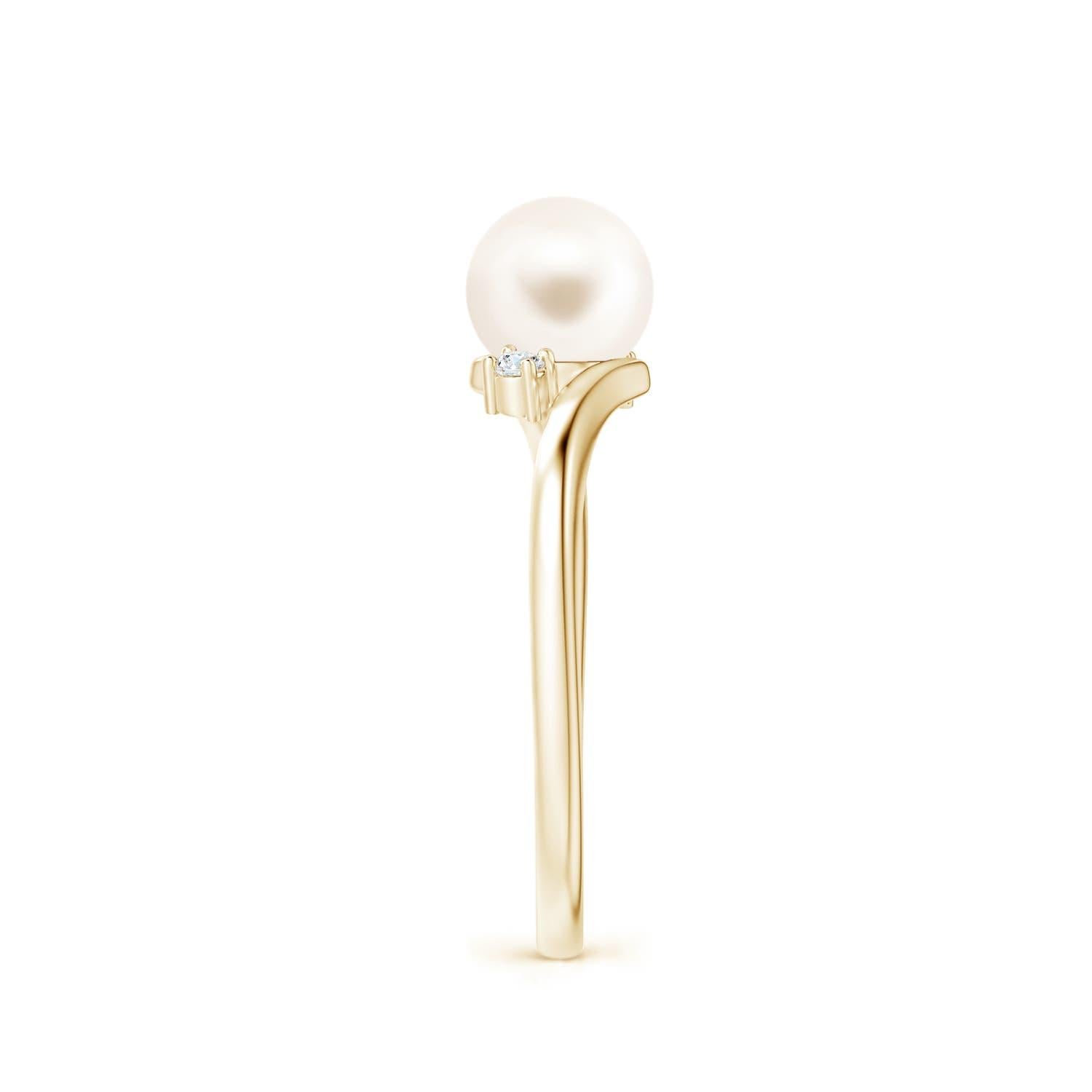 Taille ronde Bague de fiançailles en or massif 14K avec perles de culture d'eau douce Angara Bypass en vente