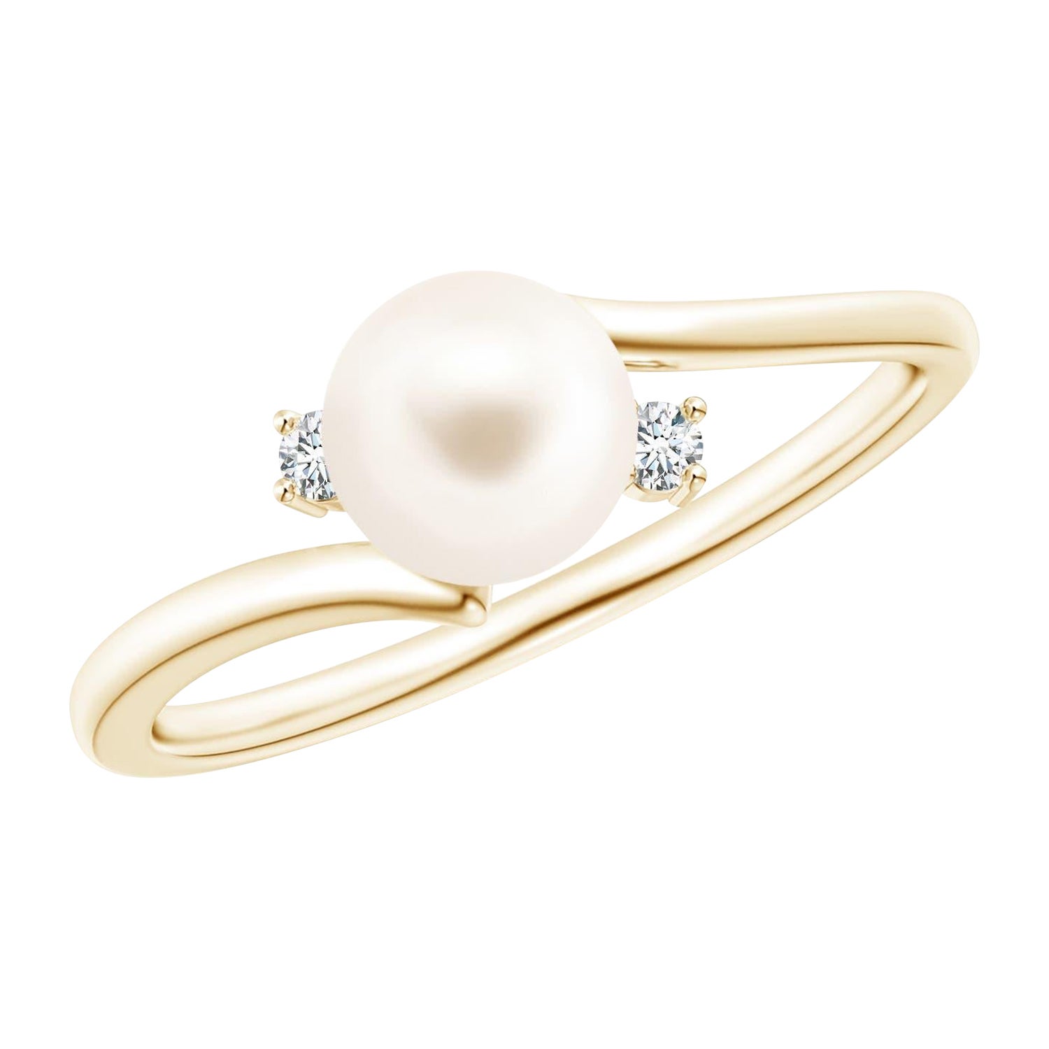 Anello di fidanzamento bypass con perla d'acqua dolce Angara in oro massiccio 14K