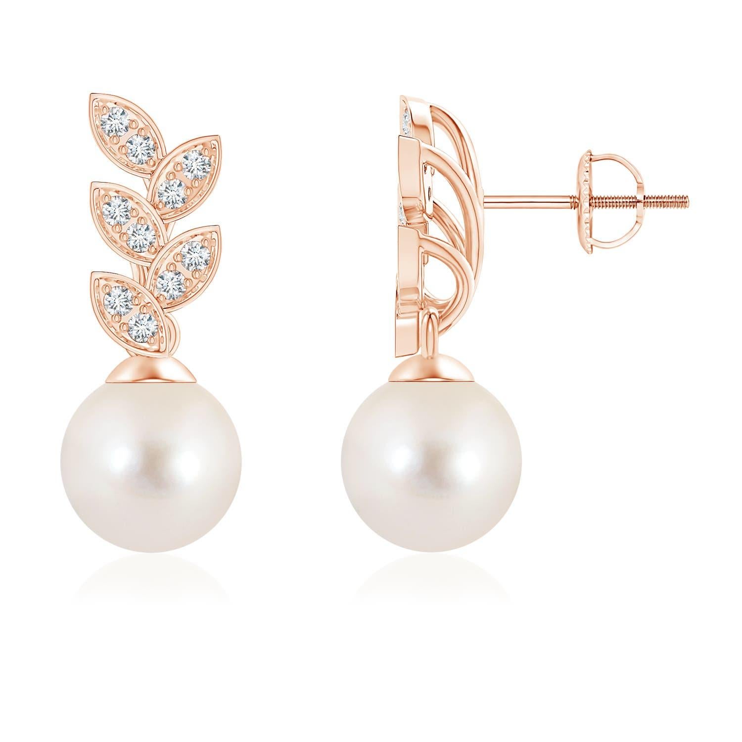 Angara - Boucles d'oreilles feuilles de perles de culture d'eau douce et de diamants en or massif 14K en vente 1