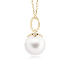 Angara Freshwater Cultured Pearl Drop Pendant with Diamonds in 14K Solid Gold