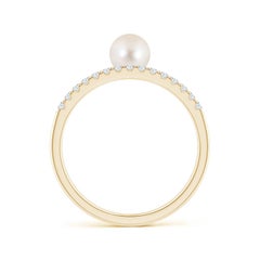 Angara 14K Gold Freshwater Pearl Dual Shank Ring with Diamonds