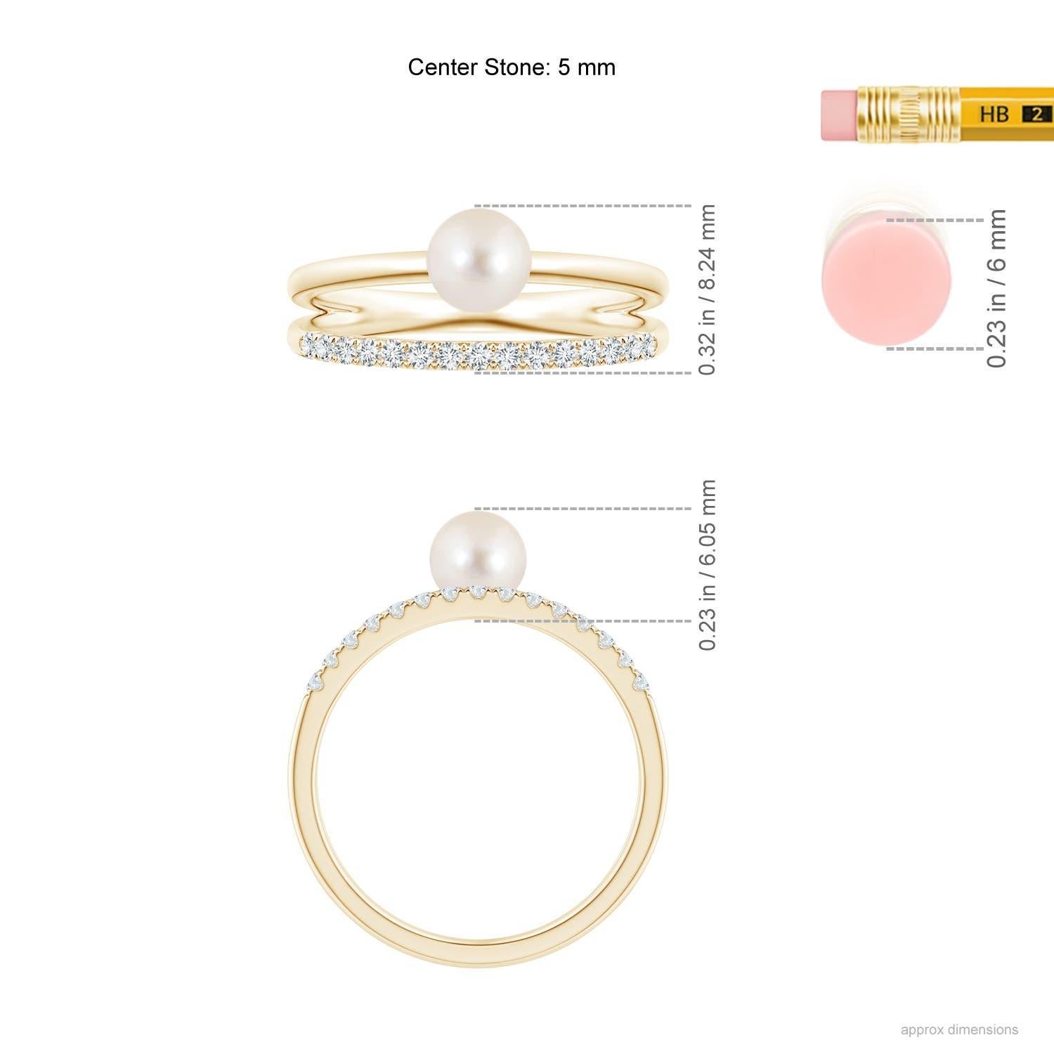Angara Bague à double tige en or massif 14 carats avec perles de culture d'eau douce et diamants Pour femmes en vente