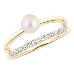 Angara Bague à double tige en or massif 14 carats avec perles de culture d'eau douce et diamants