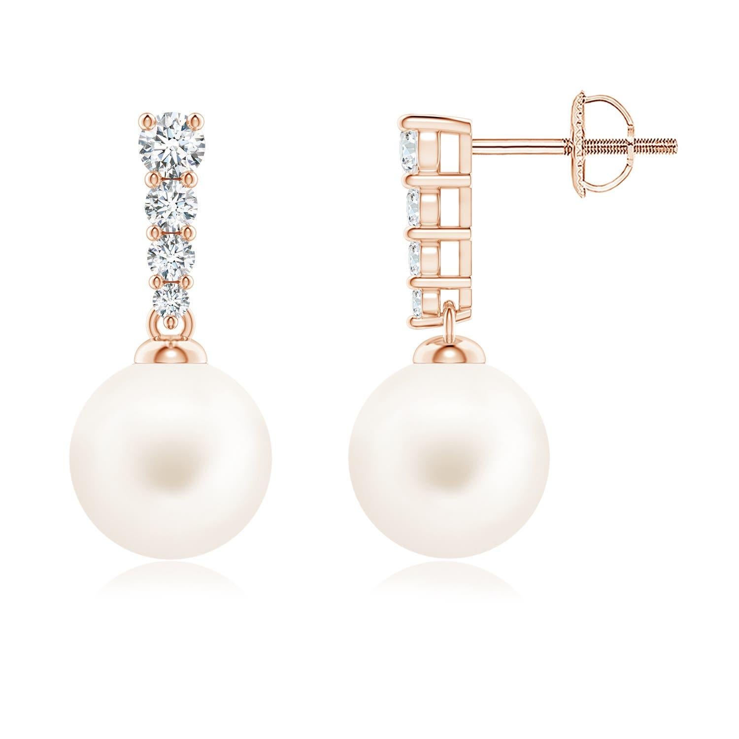 Angara Boucles d'oreilles en perles de culture d'eau douce avec diamants en or 14K pour femmes Neuf - En vente à Los Angeles, CA