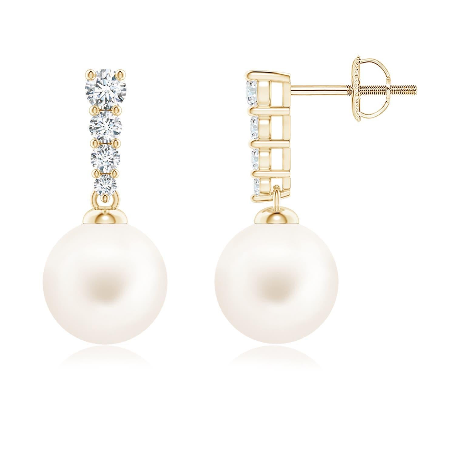 Angara Boucles d'oreilles en perles de culture d'eau douce avec diamants en or 14K pour femmes Pour femmes en vente