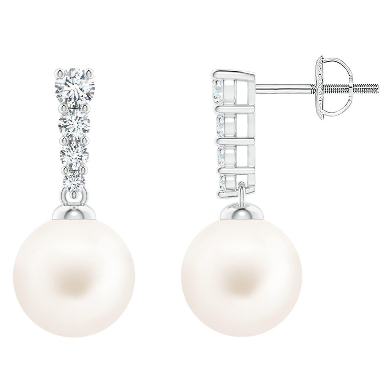 Angara Orecchini di perle coltivate d
acqua dolce con diamanti in oro 14K per donna