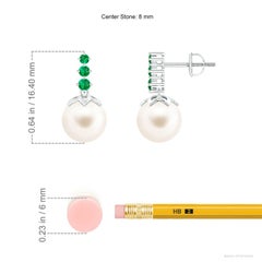 Angara Freshwater Cultured Pearl Earrings with Graduated Emerald in 14K Gold