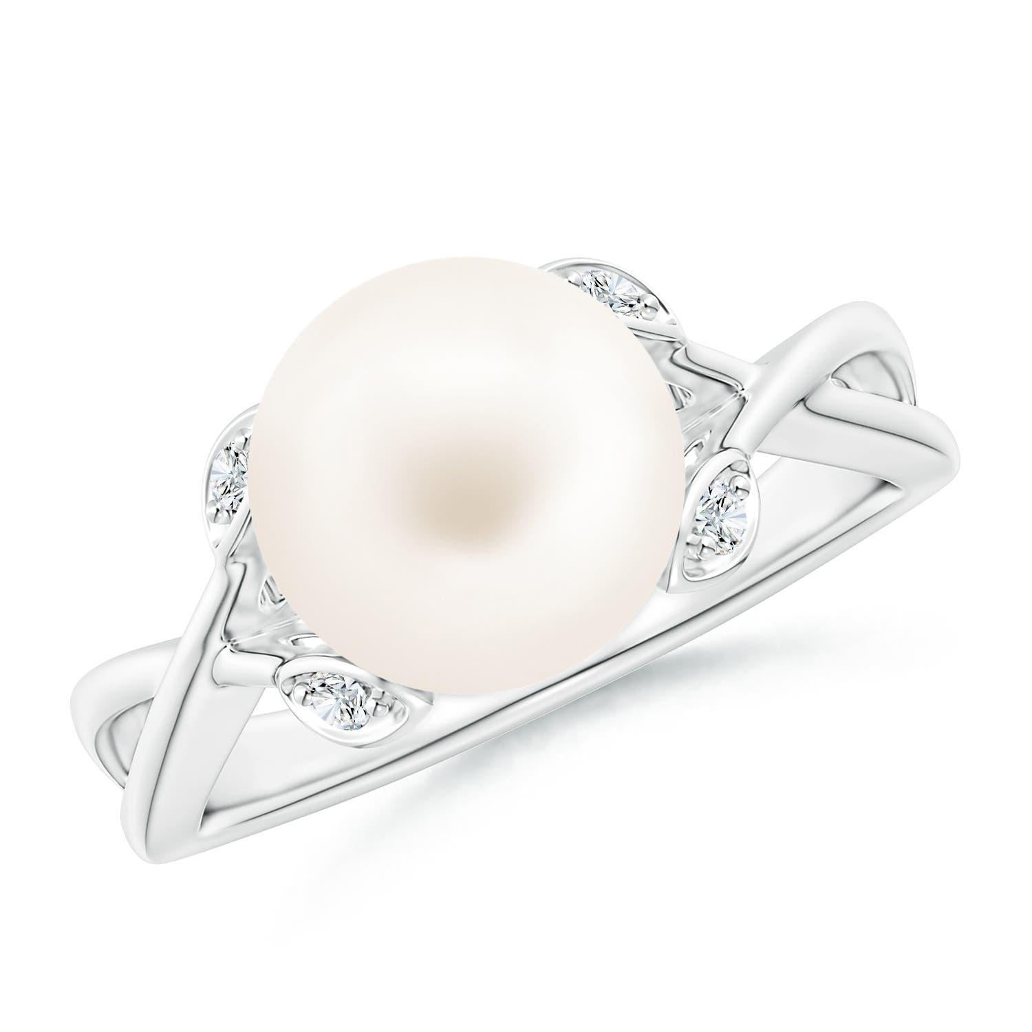 Anello di fidanzamento con perle d'acqua dolce d'Angara in oro massiccio 14K per donna in vendita 2