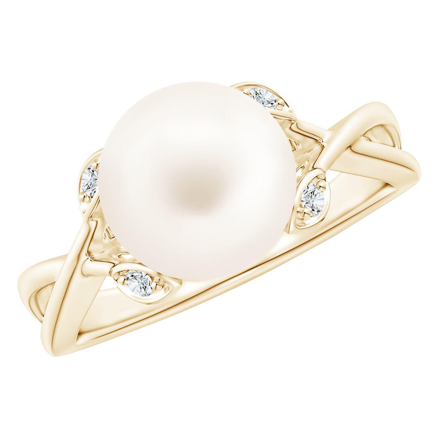 Anello di fidanzamento con perle d'acqua dolce d'Angara in oro massiccio 14K per donna