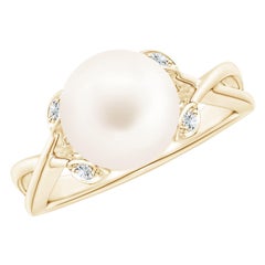 Anello di fidanzamento con perle d'acqua dolce d'Angara in oro massiccio 14K per donna