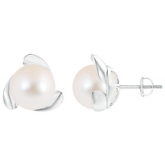 ANGARA Freshwater Cultured Pearl Flower Stud Earrings in 14K White Gold