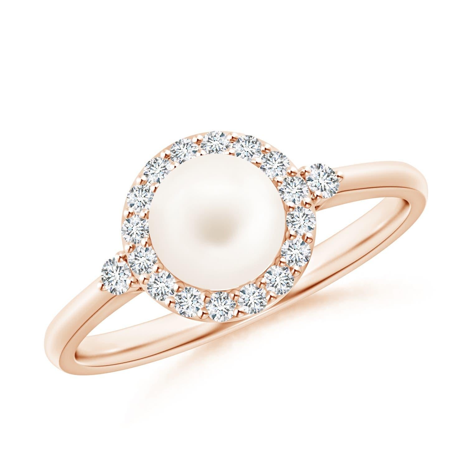 Angara Süßwasser-Zuchtperle Halo Verlobungsring 14K Solid Gold für Frauen im Angebot 4
