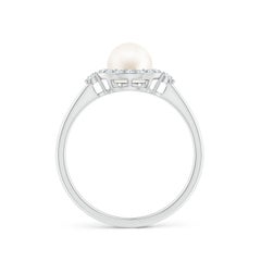 Angara Freshwater Cultured Pearl Halo Engagement Ring 14K Solid Gold for Women