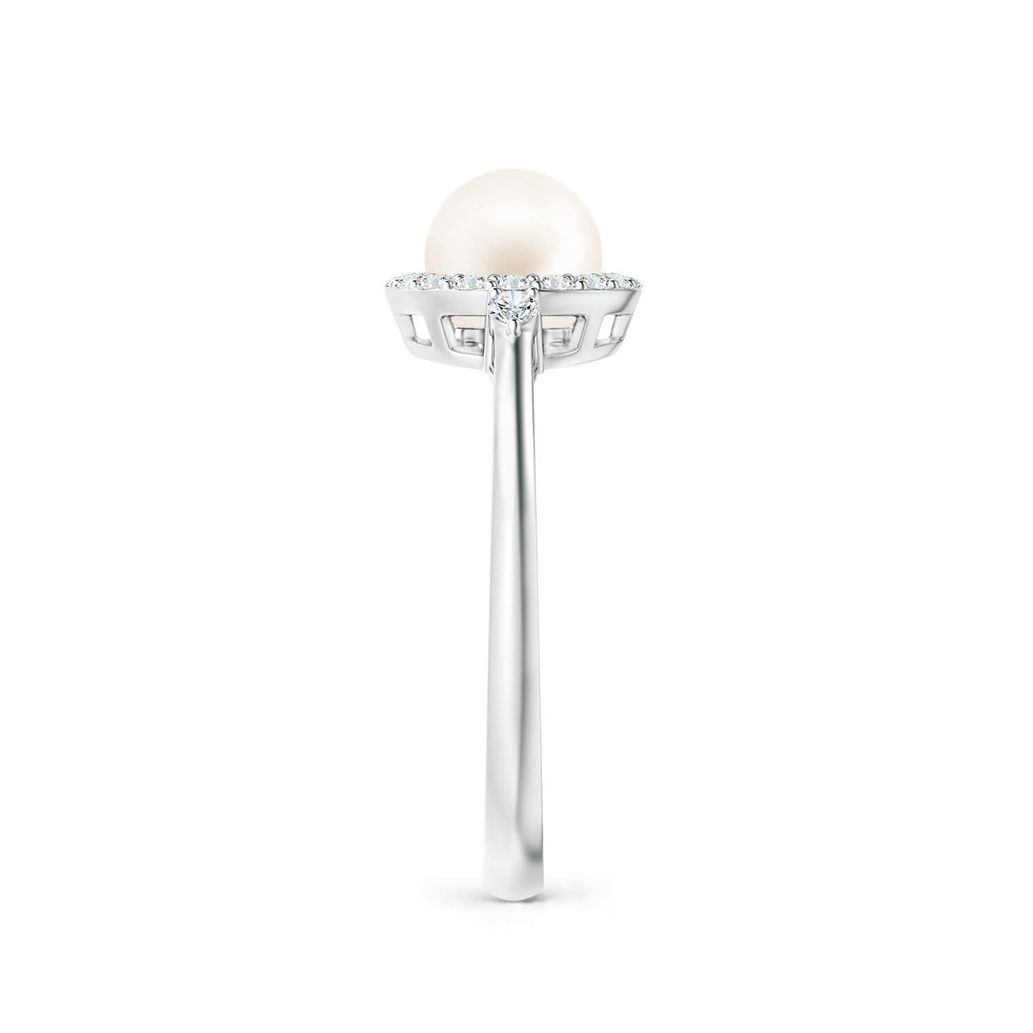 Angara Süßwasser-Zuchtperle Halo Verlobungsring 14K Solid Gold für Frauen Damen im Angebot