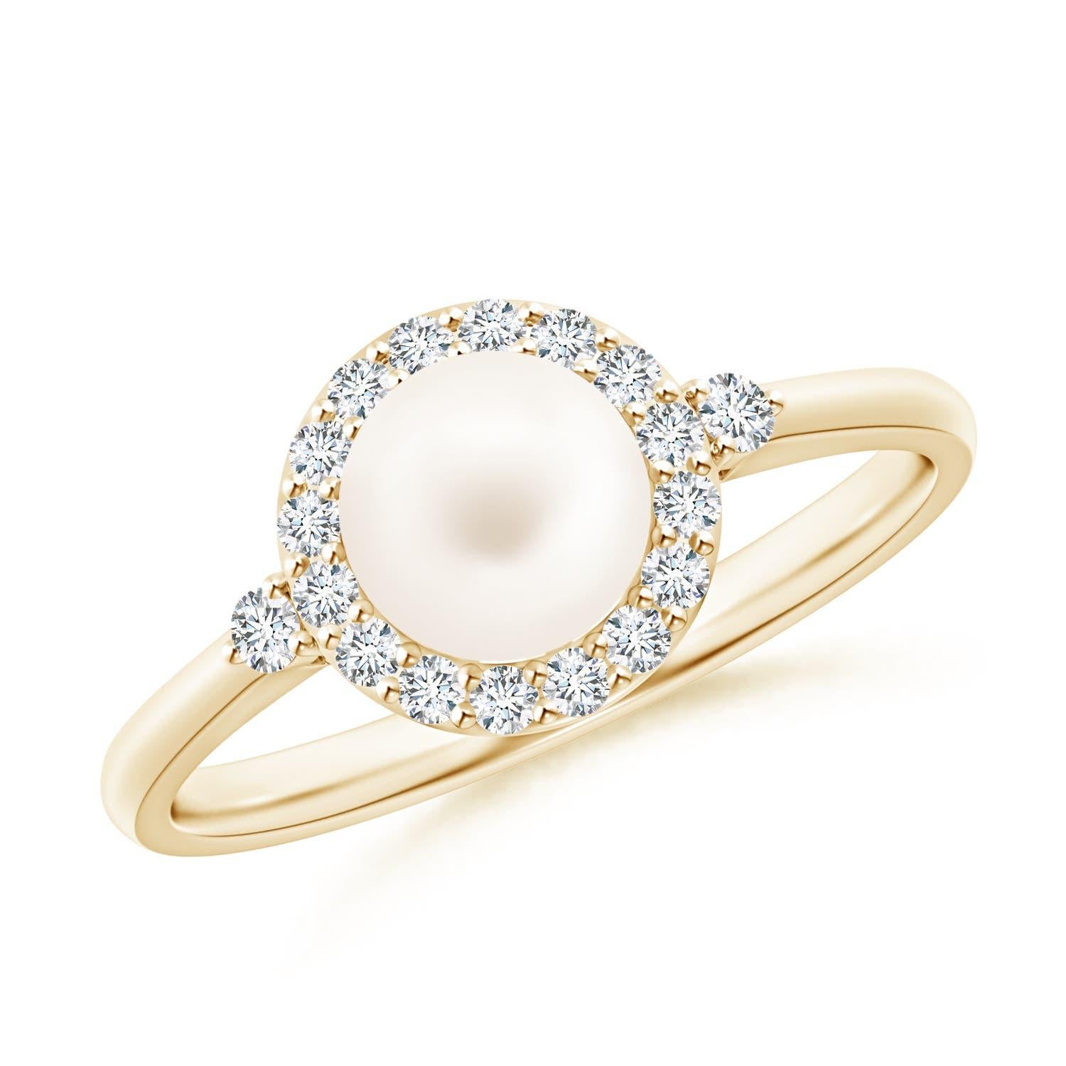 Angara Süßwasser-Zuchtperle Halo Verlobungsring 14K Solid Gold für Frauen im Angebot 3