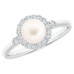 Angara Süßwasser-Zuchtperle Halo Verlobungsring 14K Solid Gold für Frauen