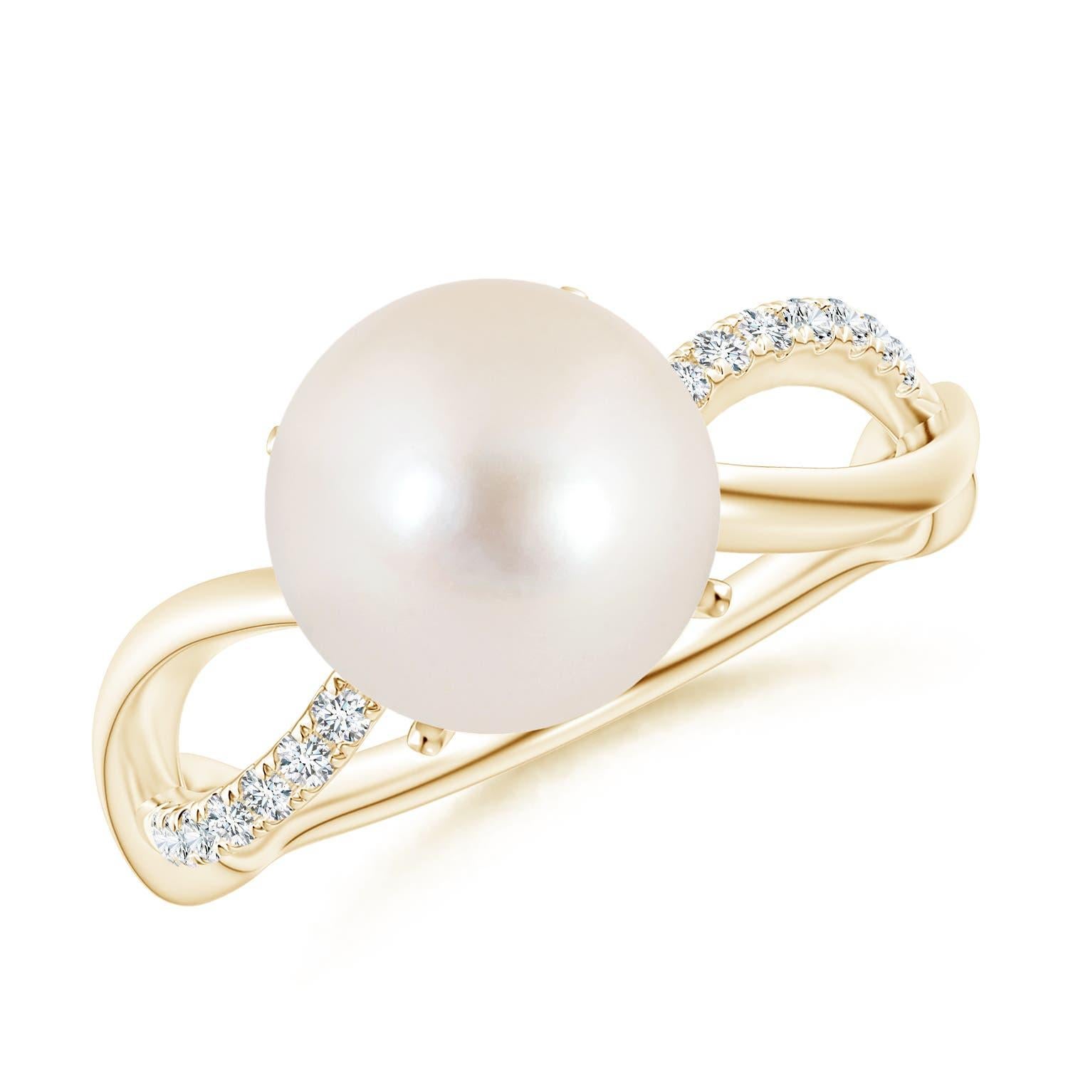 Angara Freshwater Cultured Pearl Infinity Ring in 14K Solid Gold for Women For Sale 2
