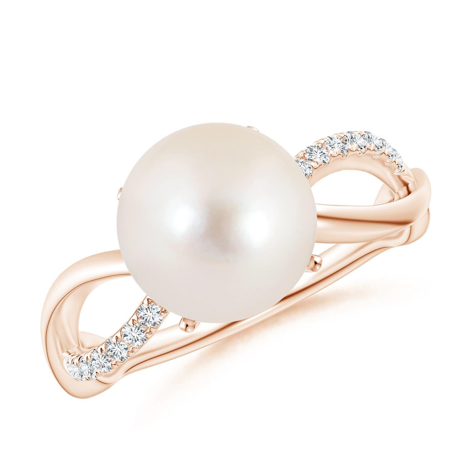 Angara Freshwater Cultured Pearl Infinity Ring in 14K Solid Gold for Women For Sale 3