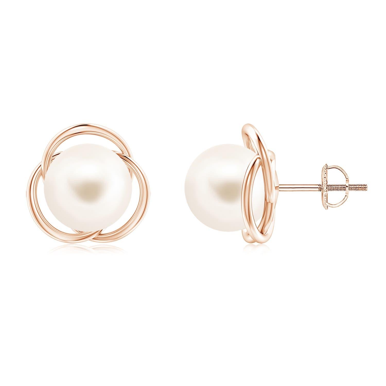 Angara - Boucles d'oreilles en or massif 14 carats avec perles de culture d'eau douce et nœud d'amour pour femmes Neuf - En vente à Los Angeles, CA