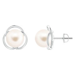 Angara Freshwater Cultured Pearl Love Knot Studs in 14K Solid Gold for Women