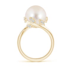 Anello bypass con perle d'acqua dolce d'Angara e foglie d'olivo in oro massiccio 14 carati