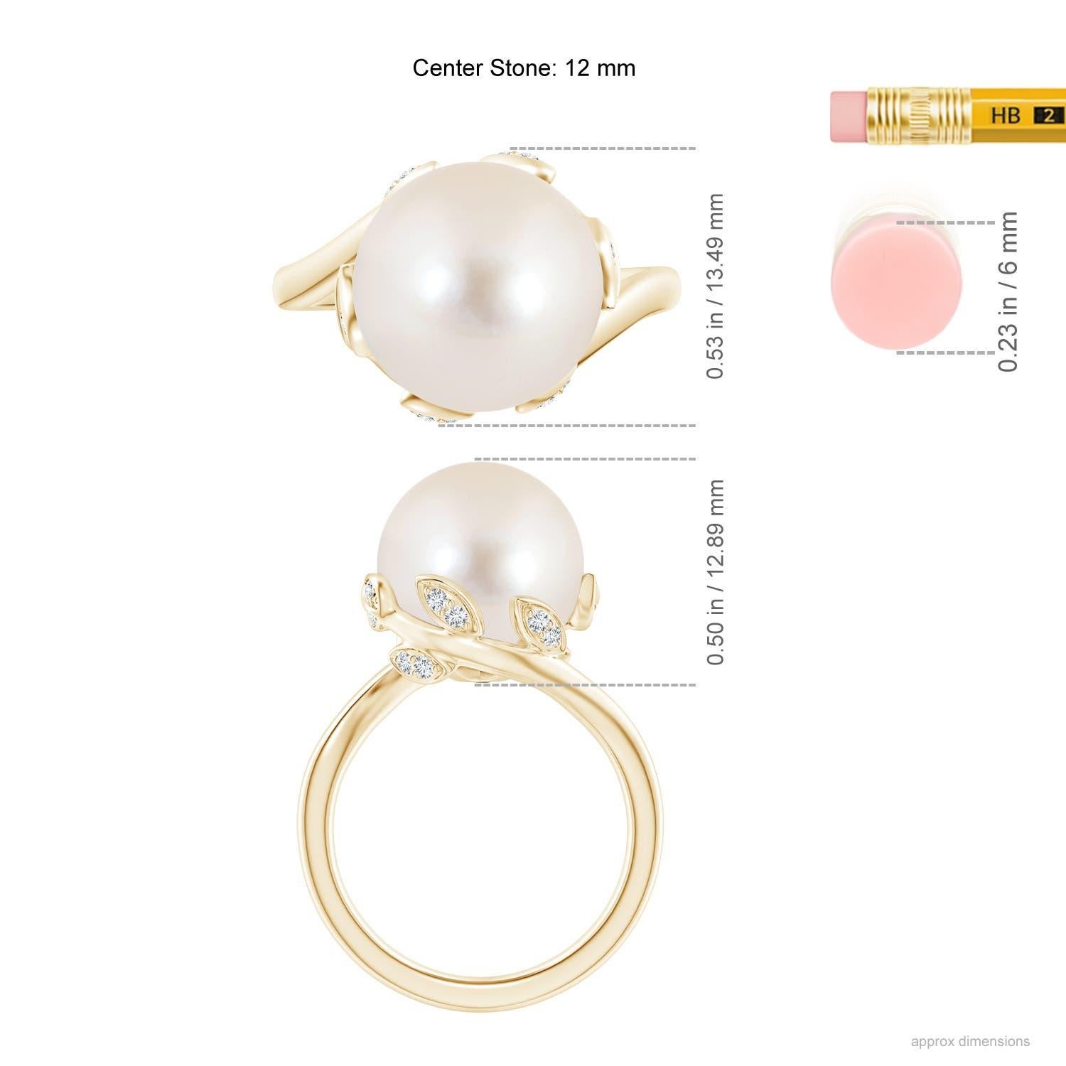 Angara Freshwater Cultured Pearl Olive Leaf Bypass Ring in 14K Solid Gold For Sale 2