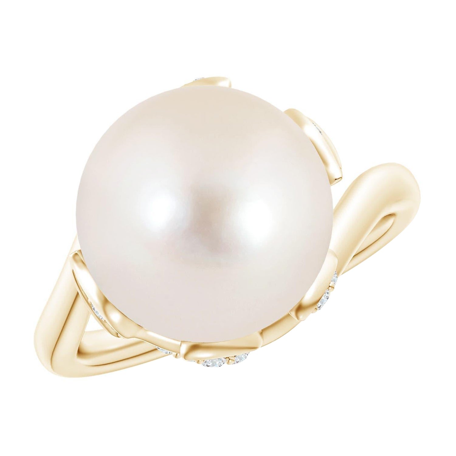 Angara Freshwater Cultured Pearl Olive Leaf Bypass Ring in 14K Solid Gold