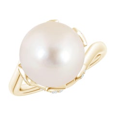 Angara Freshwater Cultured Pearl Olive Leaf Bypass Ring in 14K Solid Gold