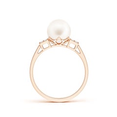 Angara Freshwater Cultured Pearl Ring with Cluster Diamonds in 14K Solid Gold