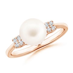 Angara Süßwasser-Zuchtperlen-Ring mit Cluster-Diamanten in 14K massivem Gold