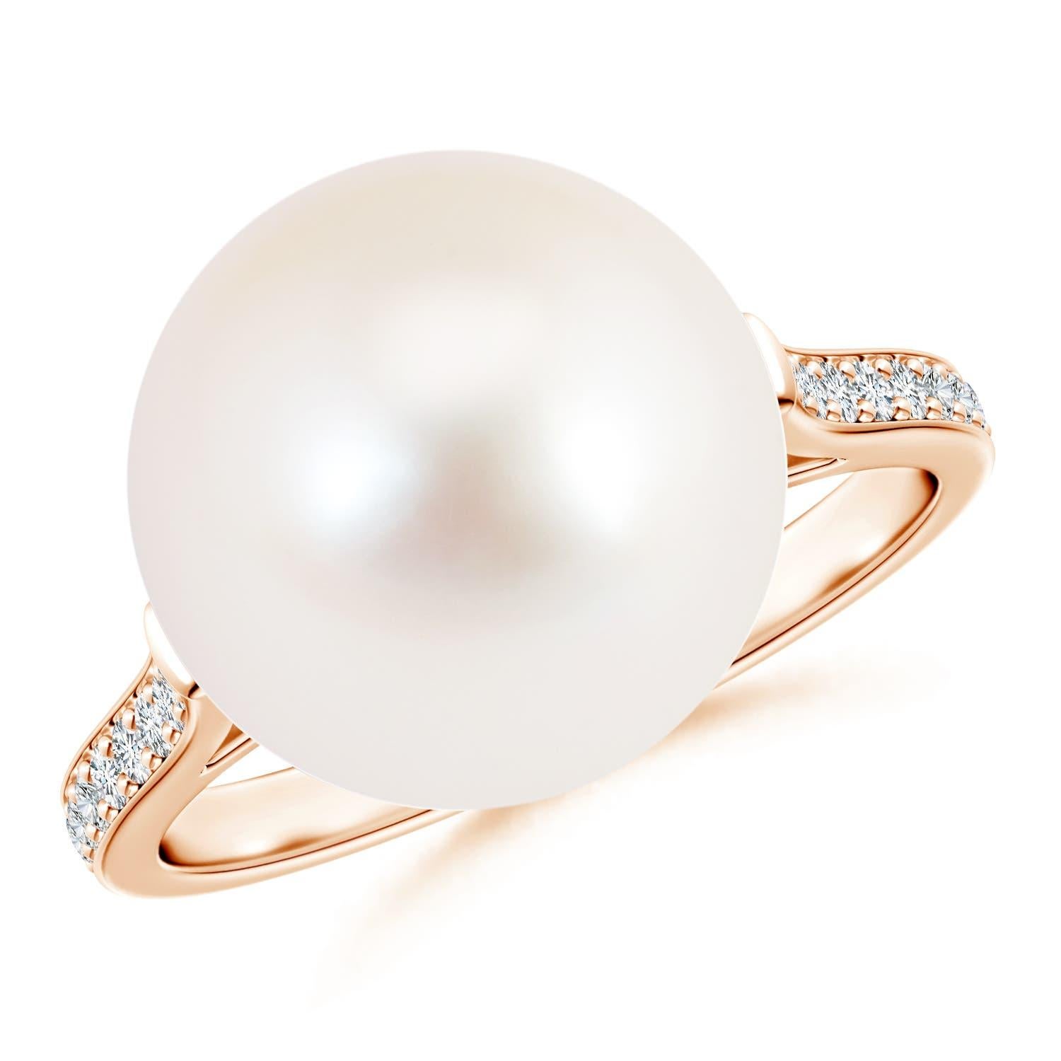 Angara Freshwater Cultured Pearl Ring with Pave Diamonds in 14K Solid Gold For Sale 1