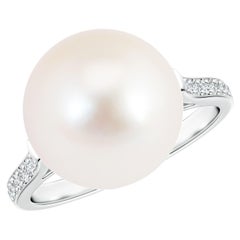 Angara Freshwater Cultured Pearl Ring with Pave Diamonds in 14K Solid Gold