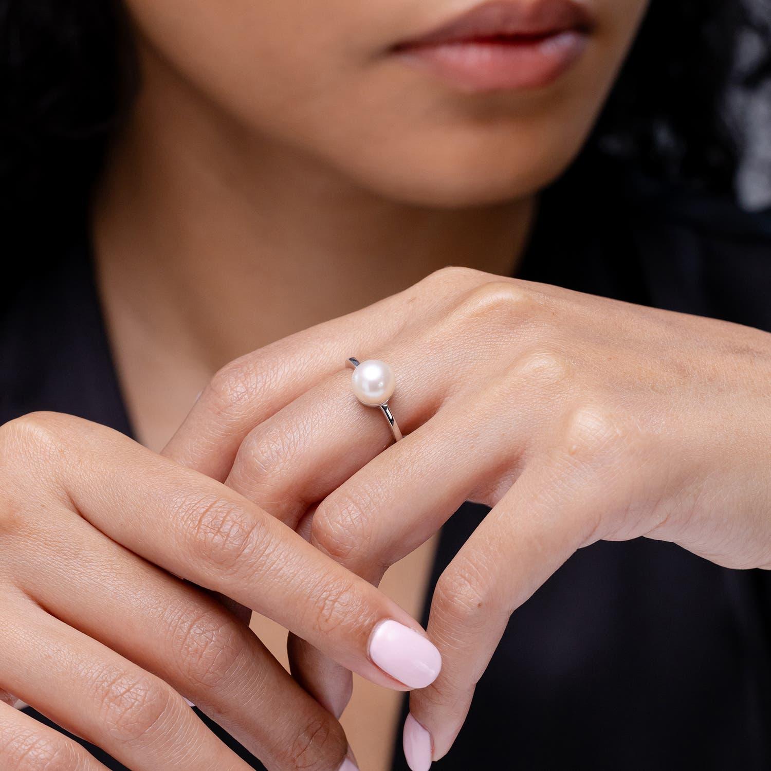 Angara Süßwasser-Zuchtperle Solitär Ring in 14K Solid Gold für Frauen (Moderne) im Angebot