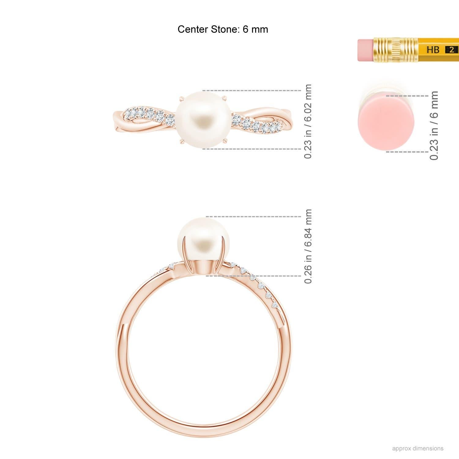 Angara Bague à tige torsadée en perles de culture d'eau douce avec diamants Or massif 14K en vente 1