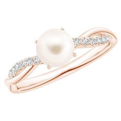 Anello con gambo a tortiglione con perle d'acqua dolce di Angara e diamanti in oro massiccio 14K