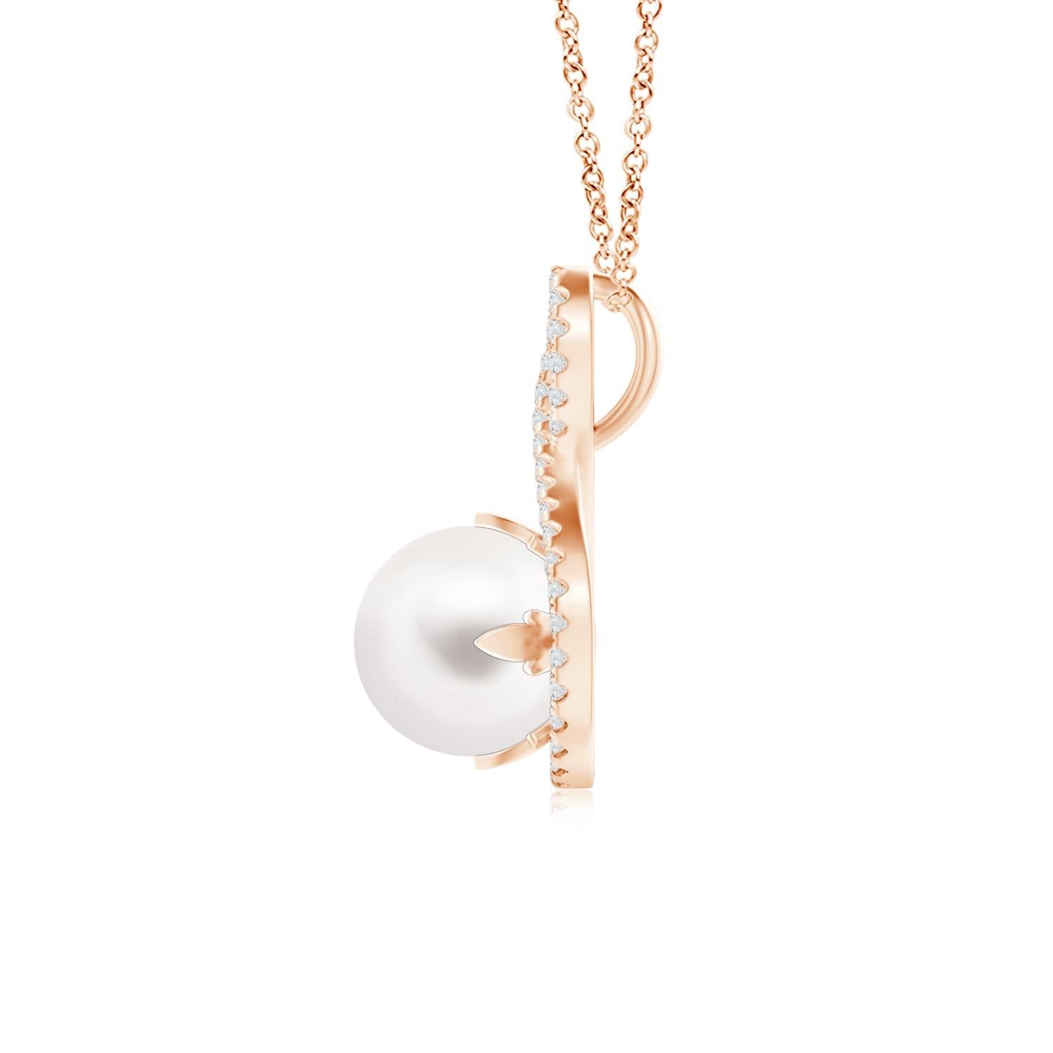 Per un look formale ma glamour, scegli questo pendente con solitario di perle in oro rosa 14K. I diamanti impreziosiscono la montatura a spirale, all'interno della quale si trova una splendida perla d'acqua dolce bianca incastonata a pioli. Abbina