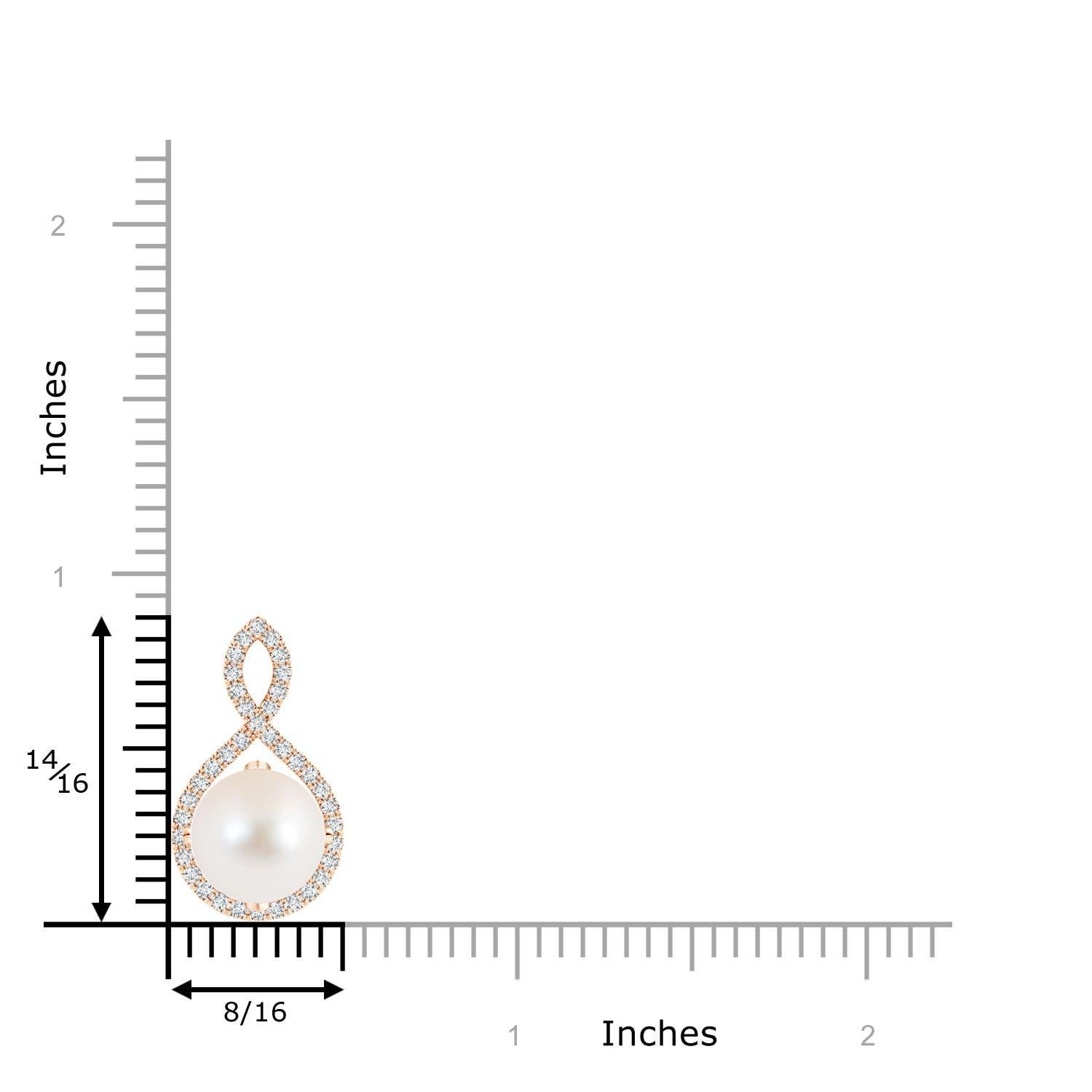 Round Cut Angara Freshwater Pearl and Diamond Infinity Twist Pendant in 14K Rose Gold For Sale