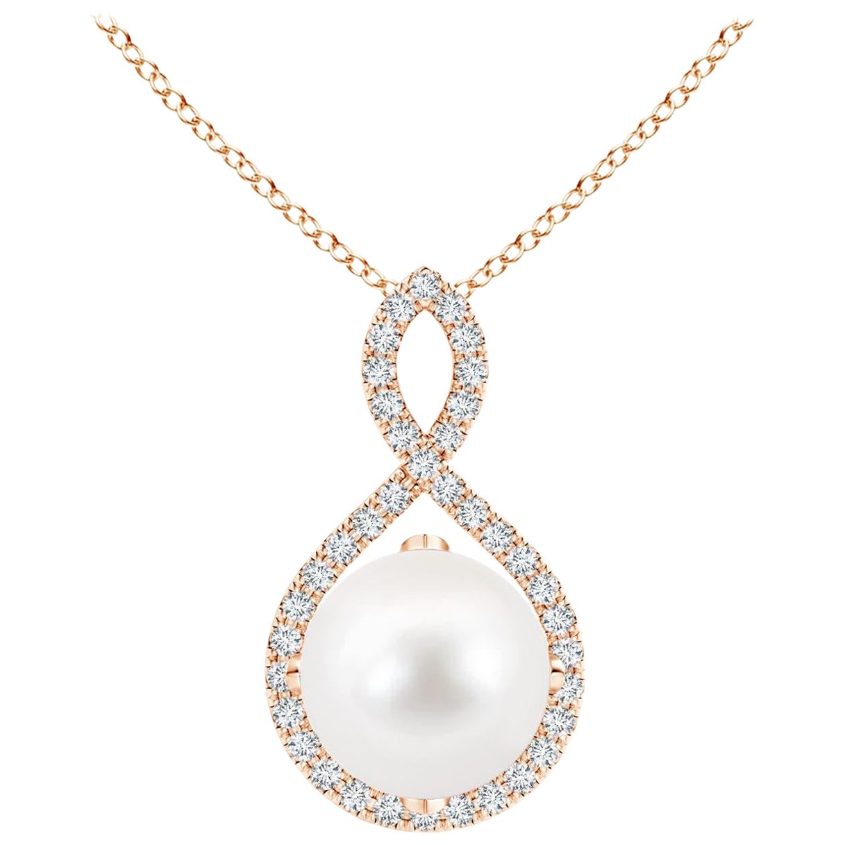 Angara Freshwater Pearl and Diamond Infinity Twist Pendant in 14K Rose Gold