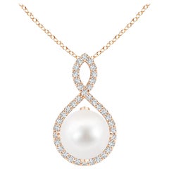Angara Freshwater Pearl and Diamond Infinity Twist Pendant in 14K Rose Gold